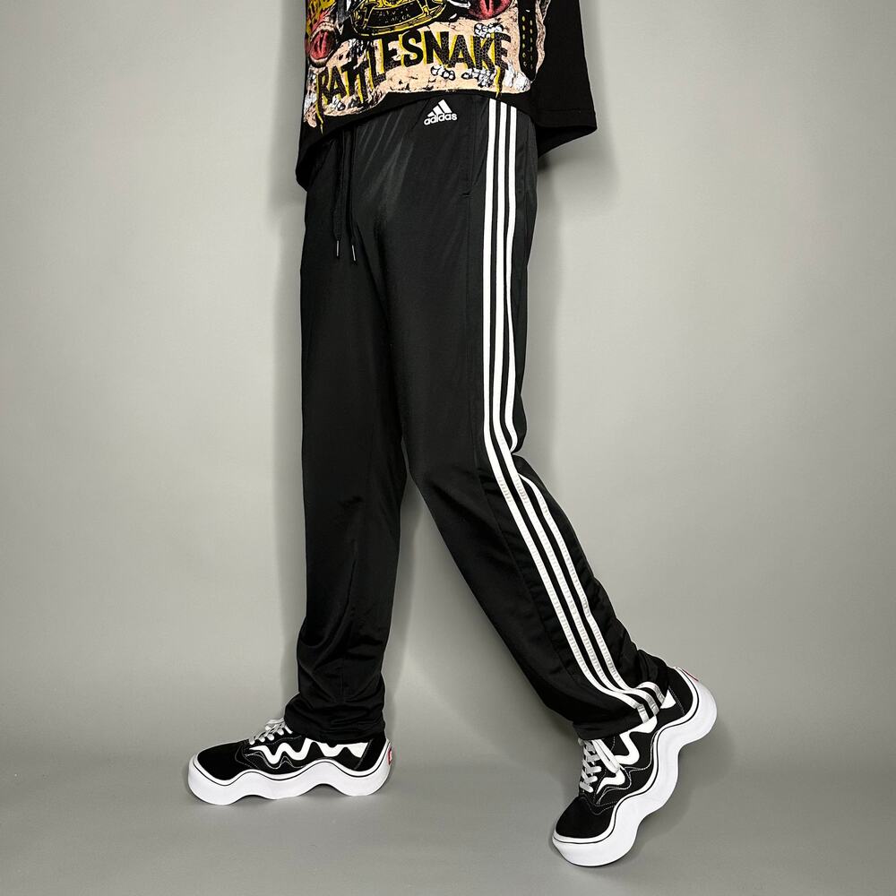 Vintage Y2K Adidas Sweatpants Mens M Jet Black Polyster White 3 Stripes Logo